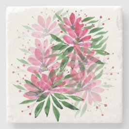 Porta-copo De Pedra Arte de Aquarela Floral Rosa