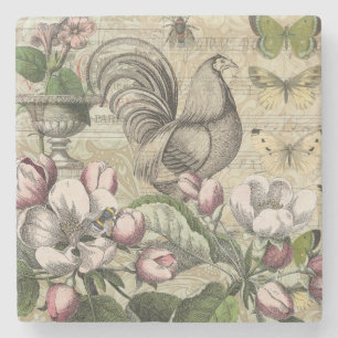 Porta-copo De Pedra Arte de Colagem de Jardim com Galo Vintage: País F