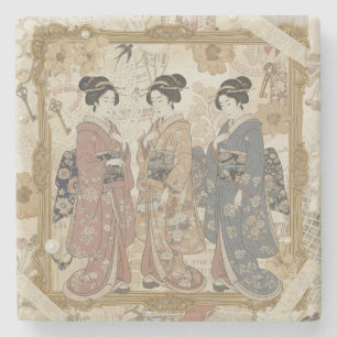 Porta-copo De Pedra Arte de Colagem Ukiyoe Elegante – Estilo de Beleza
