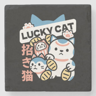 Porta-copo De Pedra Arte de Gato Sortudo – Maneki Neko com Moeda de Ou