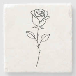 Porta-copo De Pedra Arte de Linha Botânica de Rosa Minimalista
