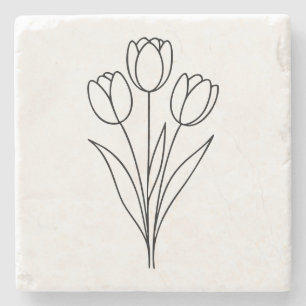 Porta-copo De Pedra Arte de Linha de Flor de Tulipa Minimalista da Pri