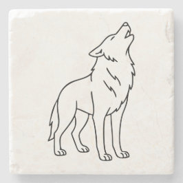 Porta-copo De Pedra Arte de linha minimalista de lobo – Vida selvagem 