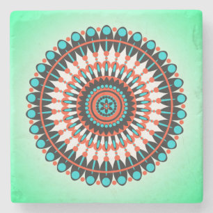 Porta-copo De Pedra Arte de Mandala Geométrico Colorido-46456