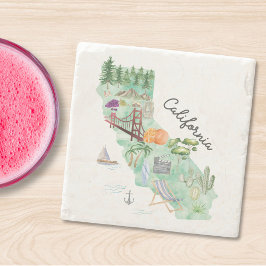 Porta-copo De Pedra Arte de Mapa do Estado da Califórnia em Aquarela