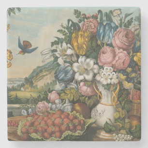 Porta-copo De Pedra Arte de Natureza-Morta Floral e Frutífera Vitorian
