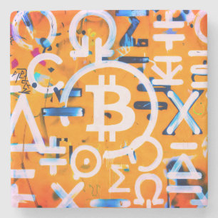 Porta-copo De Pedra Arte de Rua Bitcoin (Pintura Laranja Nº 3)