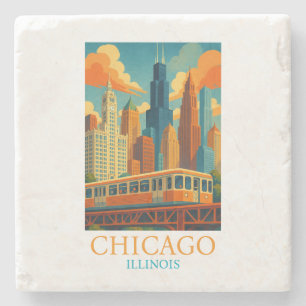 Porta-copo De Pedra Arte de Viagem Vintage do Horizonte de Chicago Ill