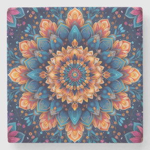 Porta-copo De Pedra Arte Digital Estilo Flor de Mandala-23907.