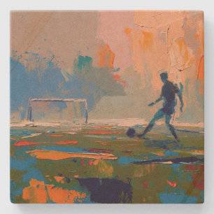 Porta-copo De Pedra "Arte do Futebol" (Estilo 1) Pintura a Óleo 