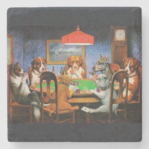 Porta-copo De Pedra Arte do Jogo de Poker de Cachorro Vintage Coolidge