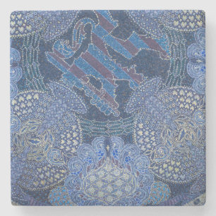 Porta-copo De Pedra Arte em Mosaico Ornamentado Azul, Alemanha