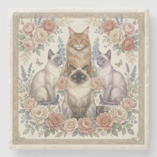 Porta-copo De Pedra Arte Felina Floral Ornamental Vitoriana Antiga
