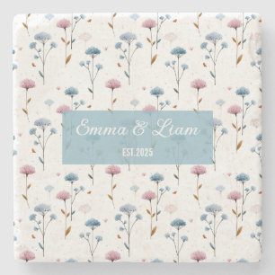 Porta-copo De Pedra Arte Floral Personalizada Minimalista Vintage Azul