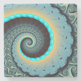 Porta-copo De Pedra Arte Fractal Espiral Azul Turquesa Abstrato Laranj