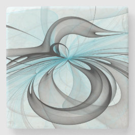 Porta-copo De Pedra Arte Fractal Moderna Abstrata Antracite Cinza Azul