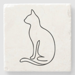 Porta-copo De Pedra Arte Minimalista de Gato em Linha – Silhueta com C