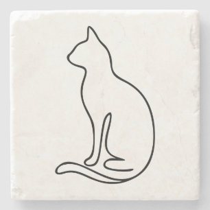 Porta-copo De Pedra Arte Minimalista de Gato em Linha – Silhueta com C