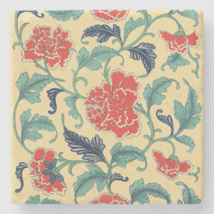 Porta-copo De Pedra Arte Nova Antiga Chinoiserie Floral Vermelho Chinê