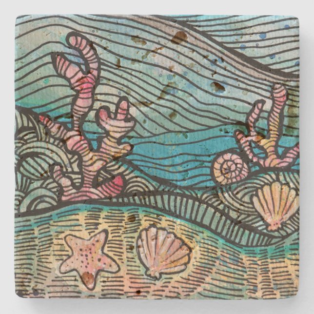 Porta-copo De Pedra Arte Oceânica (Frente)