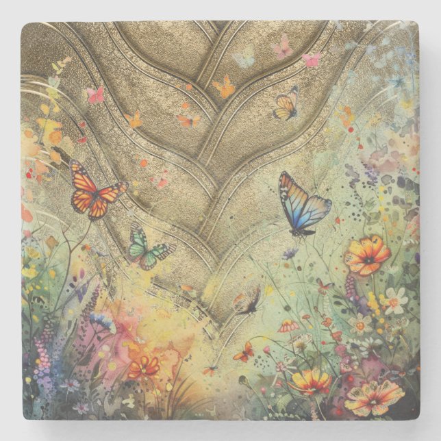 Porta-copo De Pedra arte personalizada de jardim de borboletas com sot (Frente)