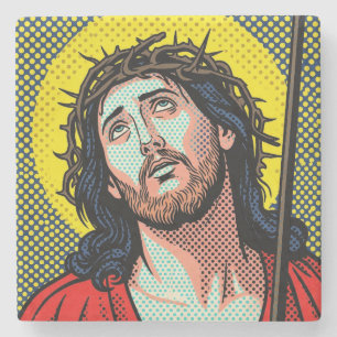 Porta-copo De Pedra Arte Pop Religiosa Coroa de Espinhos Meia-tinta Qu