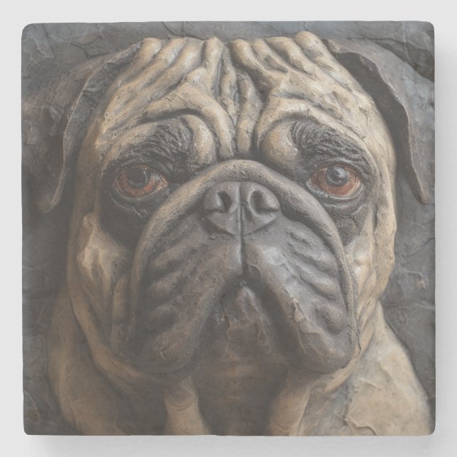Porta-copo De Pedra Arte Pug (Frente)