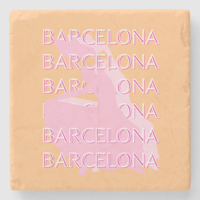Porta-copo De Pedra Arte Viagem de Barcelona, Espanha, Laranja, Rosa (Frente)
