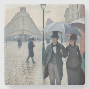 Porta-copo De Pedra Arte Vintage de Caillebotte Rua de Paris Dia Chuvo