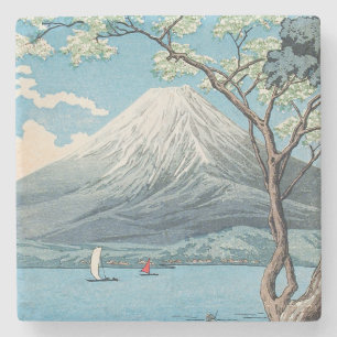 Porta-copo De Pedra Arte Vintage do Monte Fuji e Lago Yamanaka Japonês