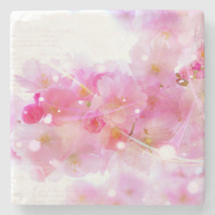 Porta-copo De Pedra Árvore de cereja japonesa com flores de pastel ro
