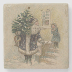 Porta-copo De Pedra Árvore de Natal de Papais noeis Vintage