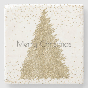 Porta-copo De Pedra Árvore de Natal Glitter Dourado Verde Teal    