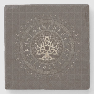 Porta-copo De Pedra Árvore de vida com couro e ouro de Triquetra Brow