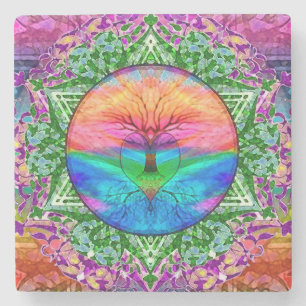 Porta-copo De Pedra Árvore do coração do arco-íris