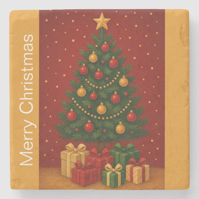 Porta-copo De Pedra Árvore e presentes de Natal 🎄 - Personalizados de (Frente)