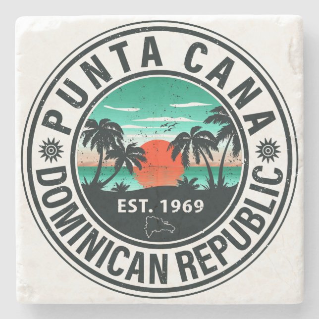Porta-copo De Pedra Árvore Palm Dominicana Punta Cana Retro Sunset 60s (Frente)