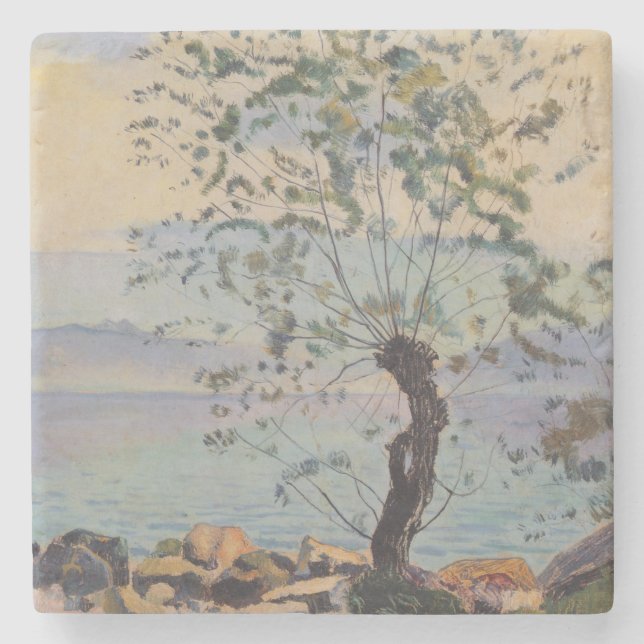 Porta-copo De Pedra Árvore selvagem pelo lago (paisagem suíça) (Frente)