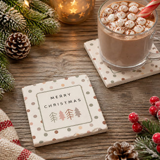 Porta-copo De Pedra Árvores de Natal e Pontos Boho Merry Christmas