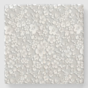 Porta-copo De Pedra Aspecto do Lace Floral Branco