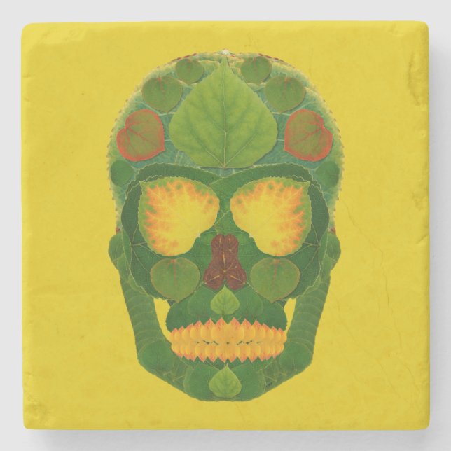 Porta-copo De Pedra Aspen Leaf Skull 9 (Frente)