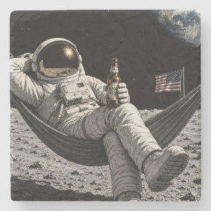 Porta-copo De Pedra Astronauta Bebendo Cerveja na Lua