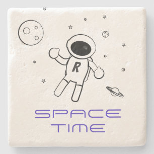 Porta-copo De Pedra Astronauta no espaço - arte esboçada em preto &