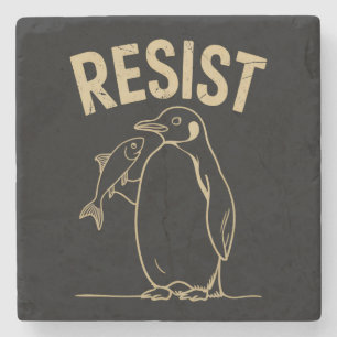 Porta-copo De Pedra Ativismo de Resistência Pinguins Protesto Vintage