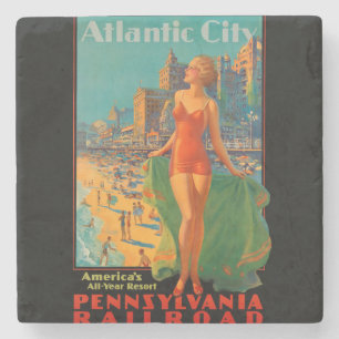 Porta-copo De Pedra Atlantic City Beach Beauty Vintage Trabalho de art
