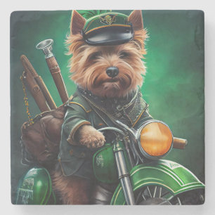 Porta-copo De Pedra Australian Terrier dirigindo bicicleta no Dia de S