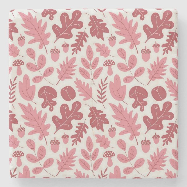 Porta-copo De Pedra Autumn Leaves and Acorns Pattern (Frente)
