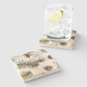 Porta-copo De Pedra Autumn Pine Cones
