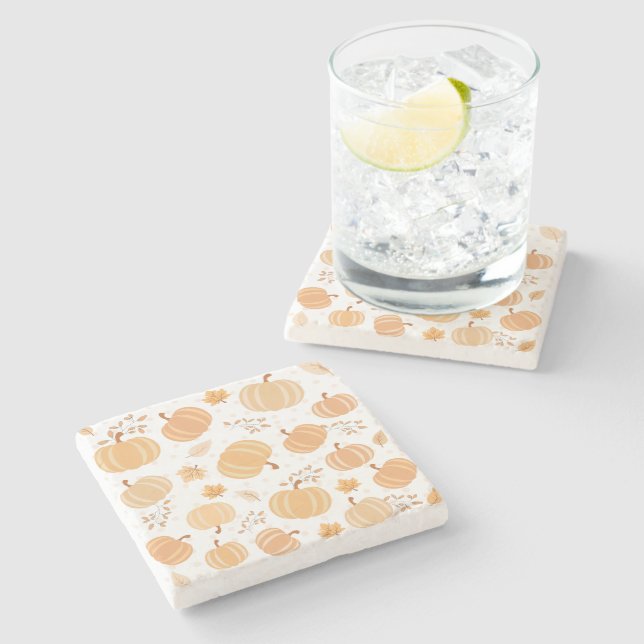 Porta-copo De Pedra Autumn Pumpkin e Folha de Folha (Lateral)