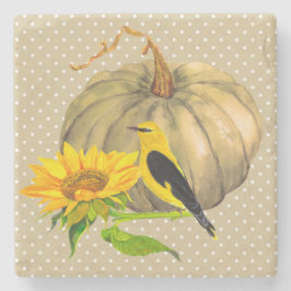 Porta-copo De Pedra Autumn Pumpkin Sunflower e Finch